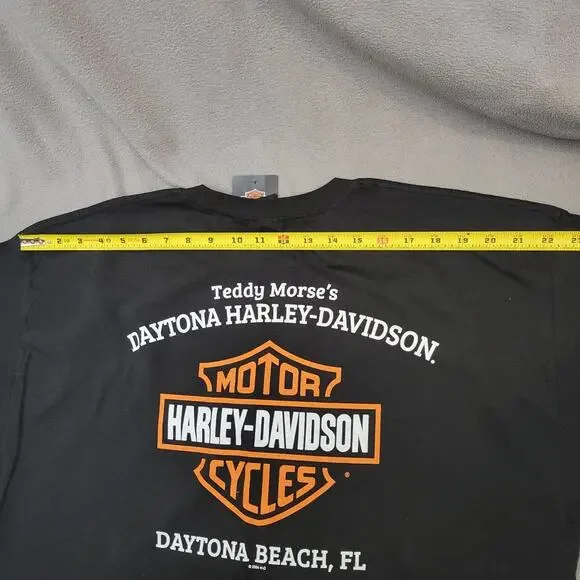 HARLEY DAVIDSON Shirt XL Black Orange Daytona FL Teddy Morse ColorBlock Logo New - Picture 7 of 10